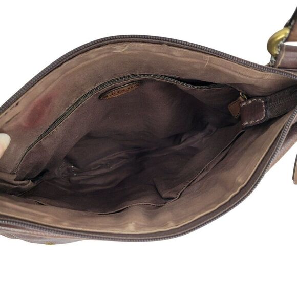 Vtg Fossil Morgan Brown Pebble Leather Crossbody Bag Multiple Pockets Adjustable - Picture 10 of 16